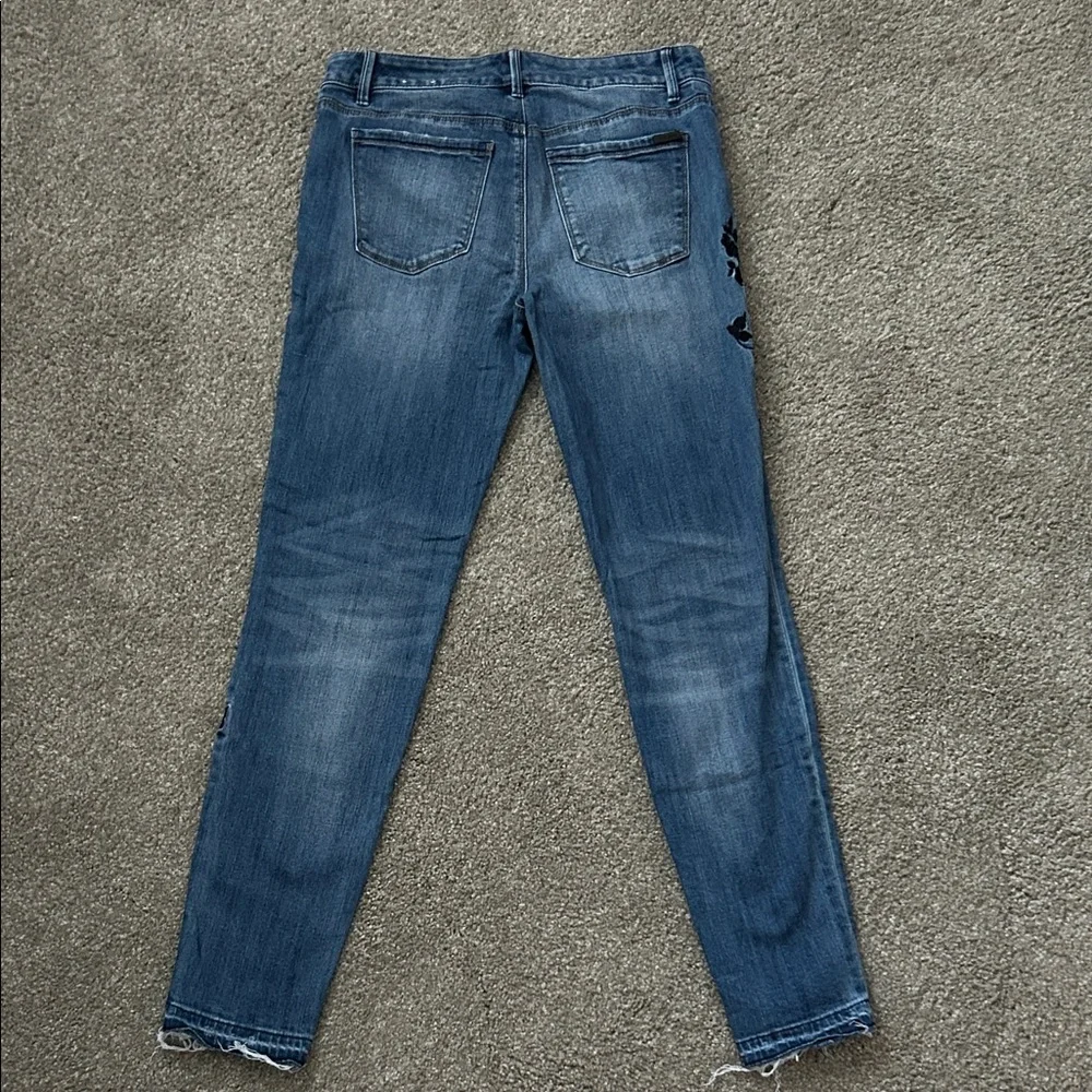 White House Black Market Blue Jeans with Black Embroidery - Picture 3 of 5